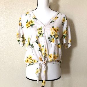Full Tilt Yellow Flower Button Up Boho Top